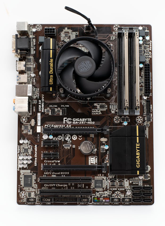 our-experience Close-up of a Gigabyte motherboard showcasing advanced technology and circuit details.